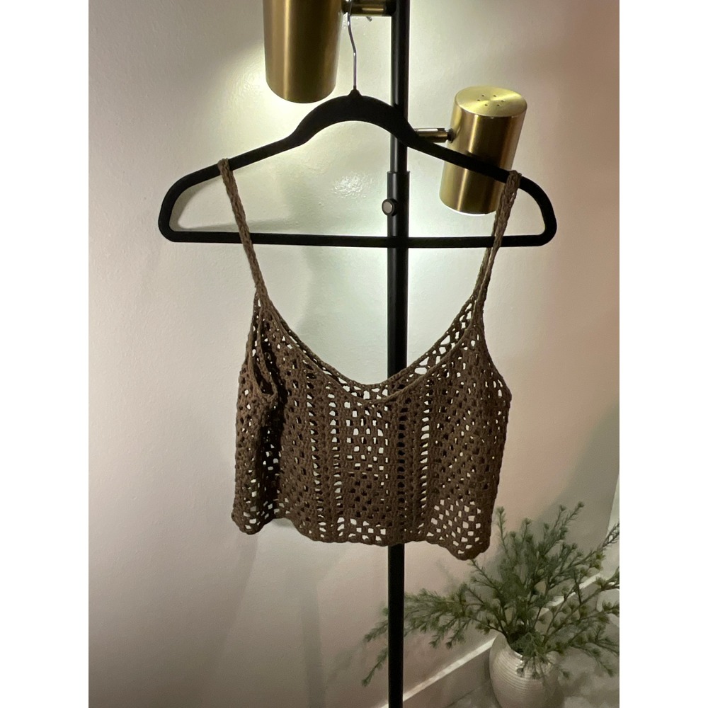 Crochet tank mocha Med hand knit layering fall summer transition jeans top cute